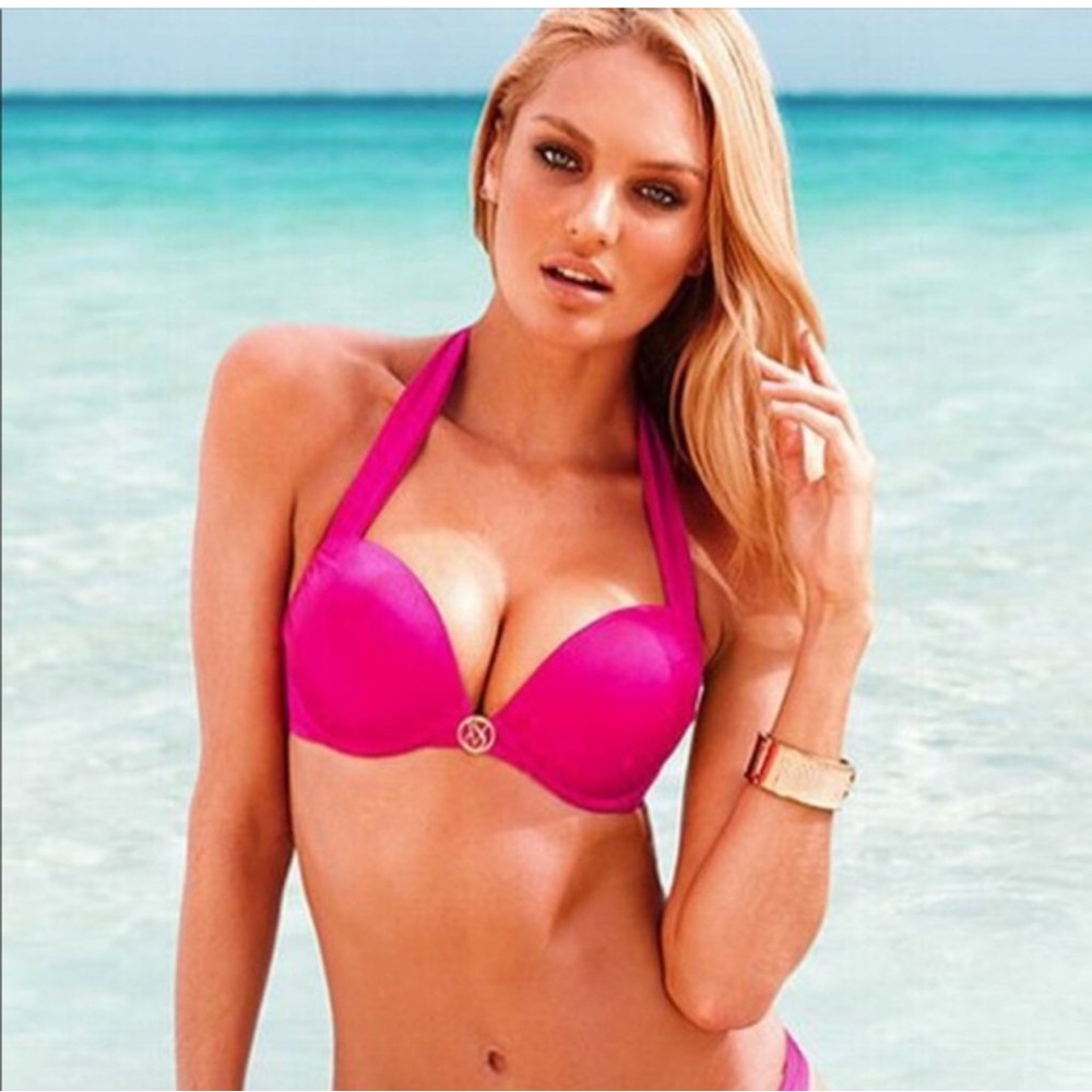 Vintage hot pink Victoria secrets bikini bombshell discontinued 32A/ L bottoms